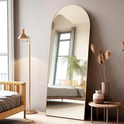 Miniatura 18 de Otlsh - Espejo de piso arqueado, espejo de cuerpo entero de 76"x34" con soporte, independiente, marco de aluminio - Negro