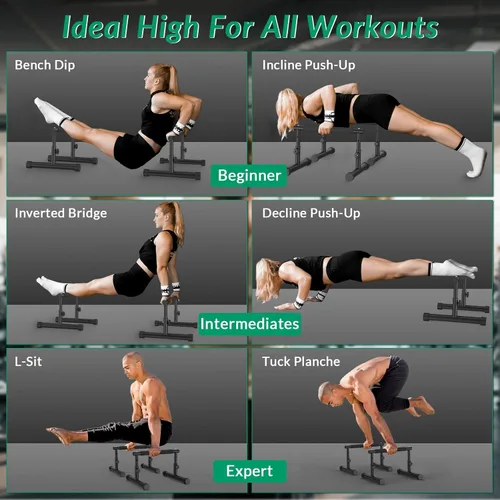 Miniatura 4 de IMAYCC Push Up Bar, Adjustable 7.5" and 10.6" High Parallettes Bars & Dip Bar With Full-Cover Foam Grips, No Wobbling Calisthenics Equipment For