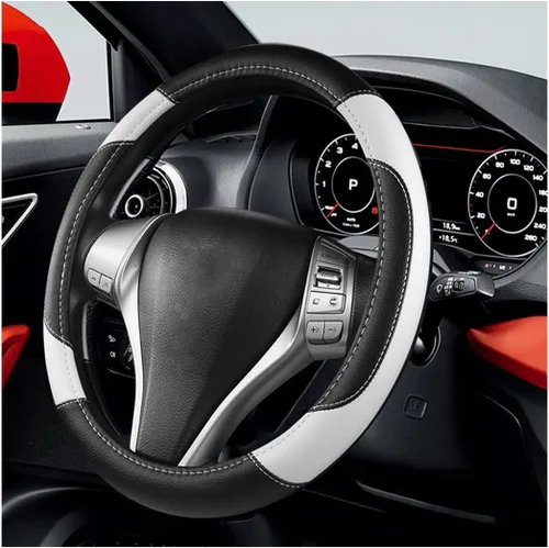 Miniatura 8 de Funda de cuero para volante de auto BELOMI, universal de 15 pulgadas para auto, camión y SUV, antideslizante y transpirable, diseño de estilo 2-Rojo