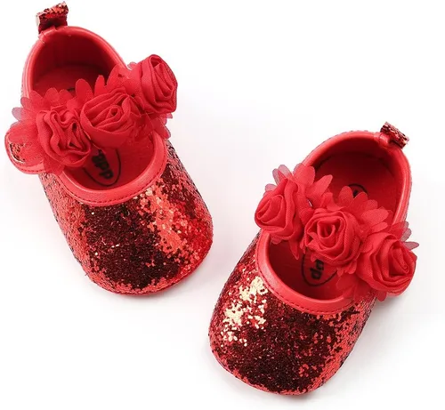 Miniatura 43 de RVROVIC Mocasines de princesa para bebé, zapatos brillantes de Mary Jane, zapatos de cuna de suela suave y ligera de primera calidad, zapatos