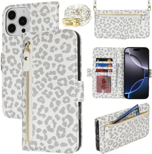 Miniatura 25 de Lipvina Funda tipo cartera para iPhone 12 Pro Max / 13 Pro Max para mujeres, bolsillo con cremallera, funda de teléfono de cuero PU con soporte