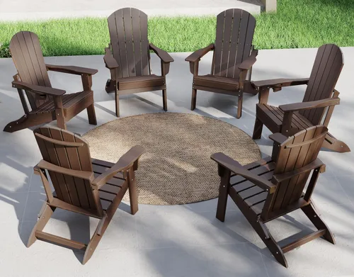 Miniatura 42 de Plawdlik Adirondack Juego de 2 sillas plegables, probadas por SGS, textura de madera con portavasos, polietileno de alta densidad resistente a todo