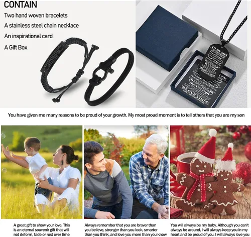 Miniatura 7 de Butishop Pulsera náutica personalizada con texto en inglés To My Son, collar con etiqueta de perro que nunca perderás tu hijo, pulseras inspiradoras