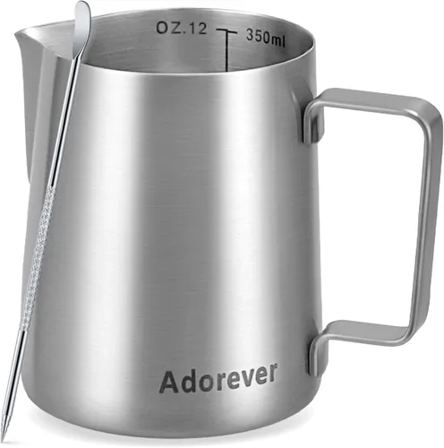 Miniatura 12 de Jarra espumadora de leche, 600ml/20oz, jarra de vapor de acero inoxidable para café con leche, capuchino, latte, arte, barista, jarra de vapor con D