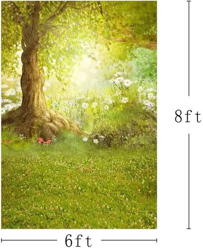 Miniatura 2 de Fondo de fotografía de 6 x 8 pies, feliz Pascua, bosque, árbol grande, prado, hierba, flor blanca, cuento de hadas, estudio fotográfico, fondo