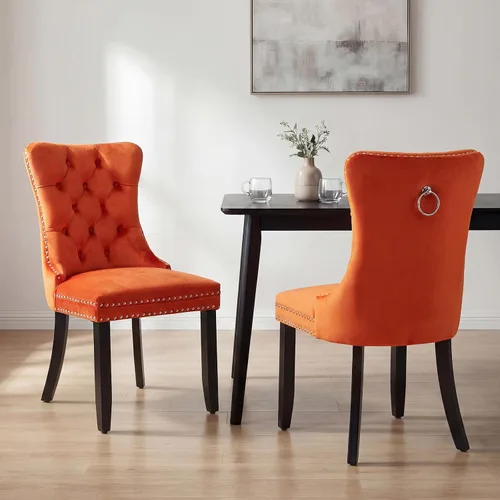 Miniatura 161 de OVENTA Juego de 4 sillas de comedor modernas tapizadas copetudas, terciopelo negro y gris y cuero con patas de madera maciza, sillas de cocina