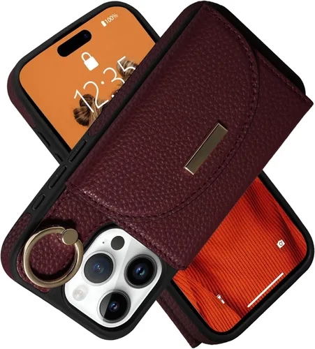 Miniatura 13 de Funda tipo cartera para iPhone 15 Pro de 6.1'', funda plegable con ranuras para tarjetas, soporte con anillo y atril, cubierta protectora tipo folio