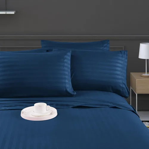 Miniatura 2 de Mocassi Juego de sábanas King Stripe – Sábanas y fundas de almohada de lujo para hotel de 1800 ° Premier – Sábanas ultrasuaves, transpirables y Azul