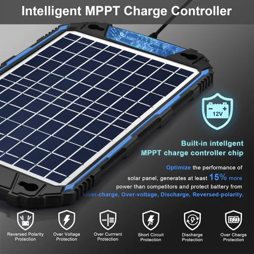 Miniatura 2 de SUNER POWER Cargador de batería solar impermeable de 10 W y 12 V y mantenedor Pro, controlador de carga UltraSmart MPPT incorporado, kits de carga