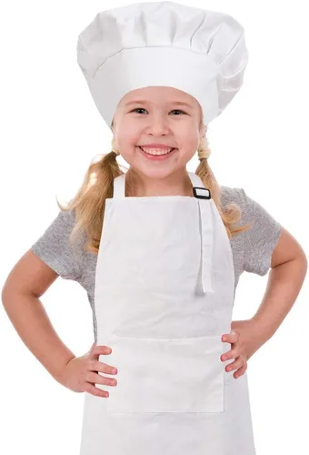 Miniatura 12 de Juego de delantal infantil y gorro de chef, delantales ajustables de algodón para niños con bolsillo grande, lindos para niñas y niños, baberos