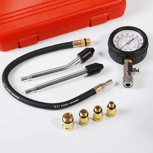 Miniatura 2 de Probador de Compresión de 8 Piezas, Kit Profesional de Probador de Compresión de Motor de Gasolina, Manómetro de Presión de Cilindro 0-300 PSI