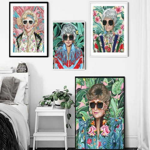 Miniatura 3 de Arte de pared de moda de los 80 con diseño dorado, póster para dormitorio de chicas, pintura en lienzo de chicas dorada, impresiones
