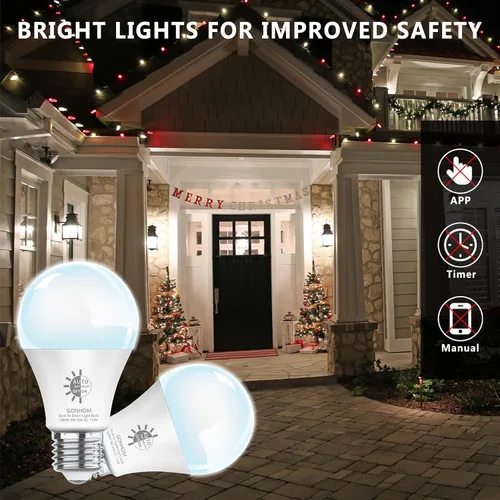 Miniatura 4 de Gonhom - Paquete de 4 bombillas LED de anochecer a amanecer para exteriores, bombillas de 5000K-luz de día de anochecer a amanecer, 720 lúmenes, 9W