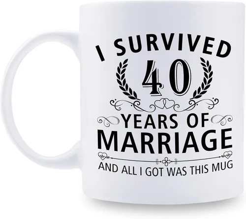 Miniatura 41 de Taza de café de 11 onzas con texto en inglés "I Survived 50 Years of Marriage and All I Got Was This Cup" para el 50 aniversario de boda y para él