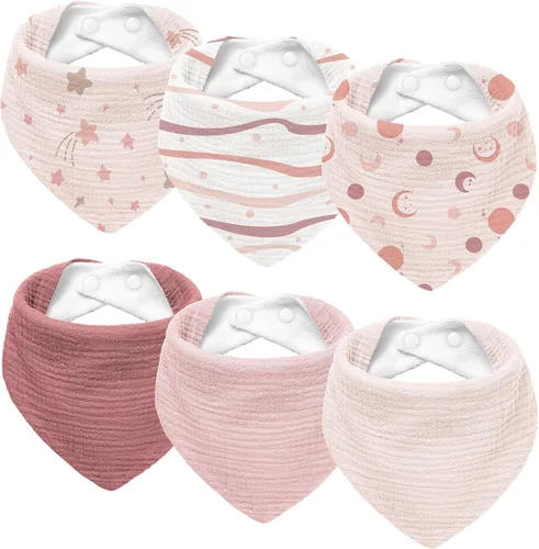 Miniatura 8 de Susurration Baberos de muselina para bebé, paquete de 6 baberos tipo bandana ajustables y suaves en forma triangular para bebés unisex, niñas y niños