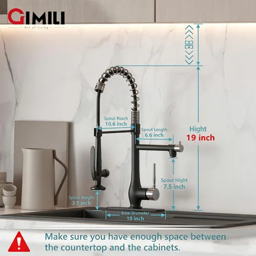 Miniatura 2 de GIMILI Grifo de cocina negro y dorado con rociador desplegable Grifo de fregadero de cocina de alta presión de una sola manija Grifos de cocina