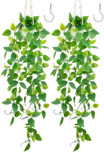 Miniatura 27 de LOYWREE Plantas Artificiales de 35.4 Pulgadas en Maceta Negra Plantas Colgantes Falsas Realistas en Maceta con Hiedra Artificial y Pothos - Ideal