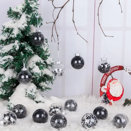 Miniatura 5 de 24 unidades - Adornos de bolas de Navidad colgantes de plástico transparente inastillable con bolas delicadas decorativas (2.36"/60mm, negro)