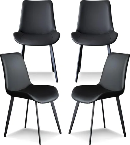 seonyou Juego de 4 sillas de comedor de piel sintética negra para cocina, comedor, cómoda silla moderna de mediados de siglo con patas de metal,