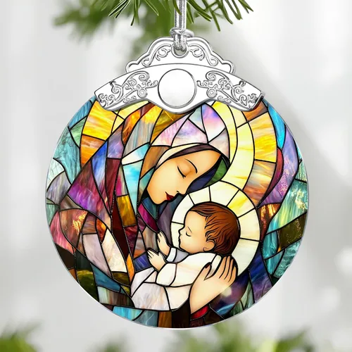 Miniatura 22 de Adorno de Vidrio Manchado de Puesta de Sol en la Playa, Adorno Navideño – Decoración de Árbol de Navidad, Decoración Festiva, Relleno de Calceti