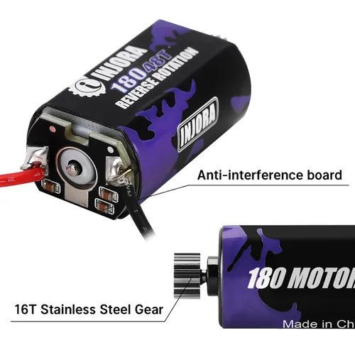 Miniatura 3 de INJORA Motor cepillado 48T 180 con piñón de acero inoxidable para actualización 1/18 1/24 FMS FCX18 FCX24 (INM14)