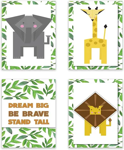 Selva Animales, Jungle Buddies Print in Flower Print, Dream Big Wall Cartel, decoración de pared para habitación infantil, póster infantil, juego de