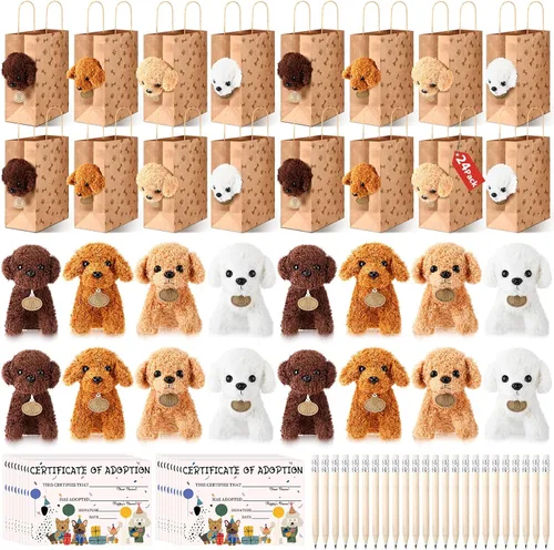 Miniatura 8 de HyDren Juego de 96 piezas de juguetes de peluche pequeños para perros de 4.7 pulgadas, bolsas de papel de peluche pequeños, tarjetas de adopción