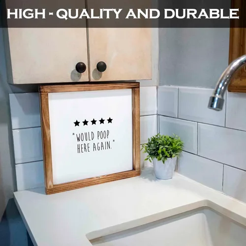 Miniatura 6 de MAINEVENT Letreros divertidos para baño con marco moderno de madera rústica