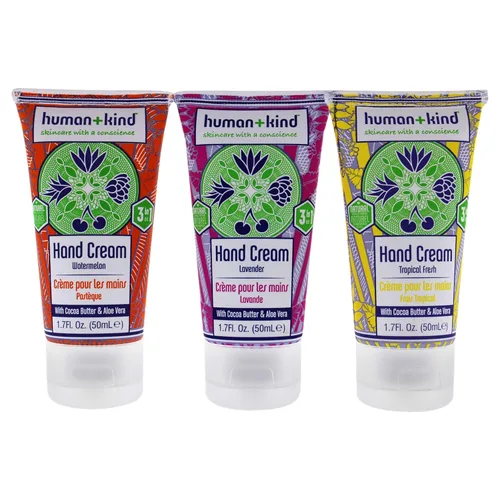 Miniatura 5 de Human+Kind Trío de crema hidratante para manos, tres cremas hidratantes perfumadas con aceite de aguacate y manteca de karité, hidratante intenso