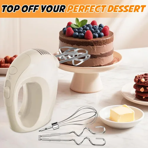 Miniatura 6 de Batidora de mano eléctrica portátil de 5 velocidades - Mezclador de cocina con 5 accesorios de acero inoxidable, batidor y batidor de alimentos