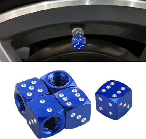 Miniatura 8 de Paquete de 4 tapas brillantes para vástagos de válvula, tapas de aire, tapones de aire de neumáticos de diamantes de cristal para automóvil, Azul