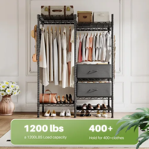 Miniatura 5 de HOKEEPER Perchero de ropa resistente para colgar ropa, cargas de 1200 libras, armarios portátiles ajustable con cajones desmontables, tablero