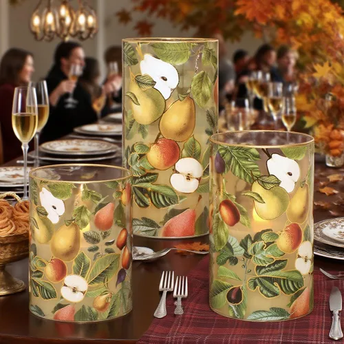 Miniatura 3 de Velas de otoño sin llama con temporizador remoto, de cristal de manzana y pera parpadeante, funciona con pilas, velas LED para decoración del hogar
