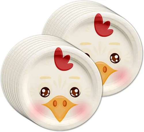 Miniatura 2 de Juego de suministros de fiesta de cumpleaños de pollo, platos, servilletas, tazas, kit de vajilla para 16