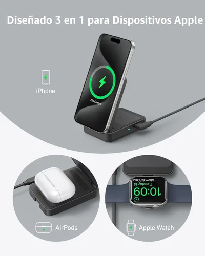 Miniatura 5 de Anker MagGo - Estación de carga 3 en 1 para iPhone 17, soporte de cargador inalámbrico compatible con MagSafe, cargador plegable de 15 W certificado