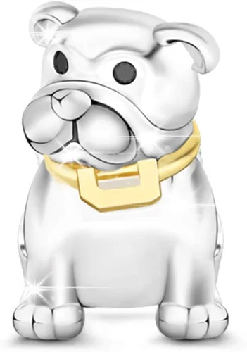 GNOCE - Abalorio de plata de ley con diseño de bulldog para amigas fieles y bulldog para pulseras, collares y mujeres y hombres