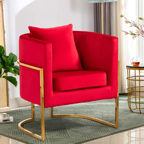 Miniatura 6 de Silla de Acento Moderna de Terciopelo, Sillón Tapizado Tipo Barril de Mediados de Siglo con Almohada para Sala de Estar, Cómoda Silla Individual