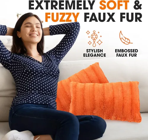 Miniatura 4 de Cheer Collection Almohadas decorativas de otoño para sofá, juego de 2 almohadas de piel sintética para sofá, acogedoras almohadas de otoño para sala