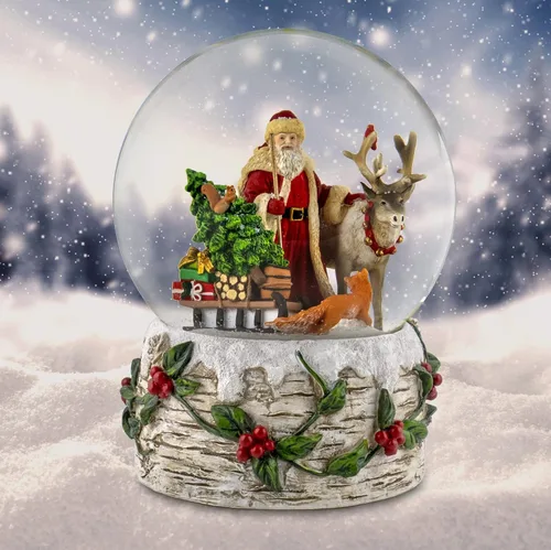 Bola de nieve musical de Santa de 120 mm con renos de The San Francisco Music Box Company