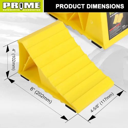 Miniatura 4 de PR1ME - Cuñas de rueda con base antideslizante para RV y remolque. Paquete de 2 calcetas de ruedas resistentes con amarillo brillante. Tapones
