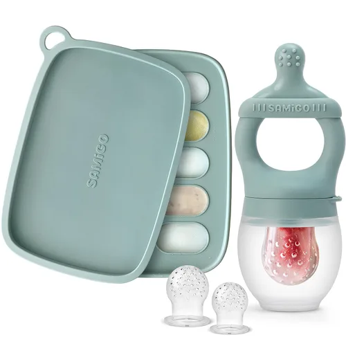 SAMiGO Alimentador de frutas para bebés y moldes para paletas de leche materna, mordedor de frutas de silicona, chupete para aliviar la dentición,