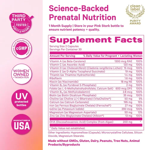 Miniatura 6 de Pink Stork Vitaminas Prenatales Totales con DHA, Folato, Hierro, Colina y Vitamina B12 - Prenatales para Mujeres para Apoyar el Desarrollo Fetal