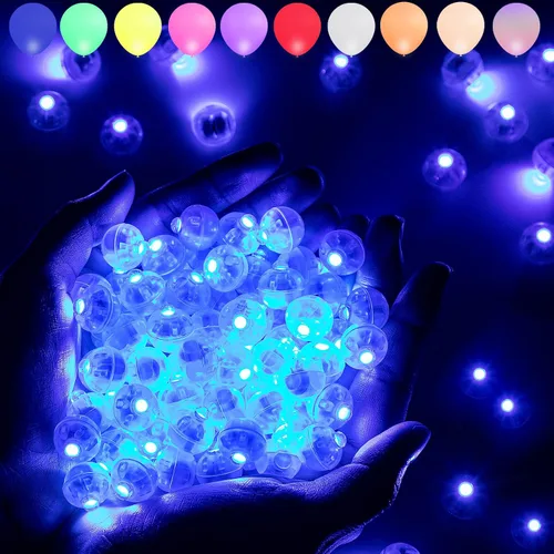 Miniatura 8 de Aogist 50 Piezas Luces para Globos Azules con Aro para Colgar, Mini Lámpara de Bola Redonda Pequeña Luz LED para Linternas de Papel y Vidrio