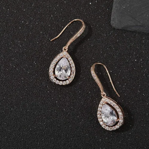 Miniatura 5 de SWEETV Pendientes de boda de lágrima para novias, damas de honor, aretes colgantes de circonita cúbica para graduación, fiesta, ocasión formal
