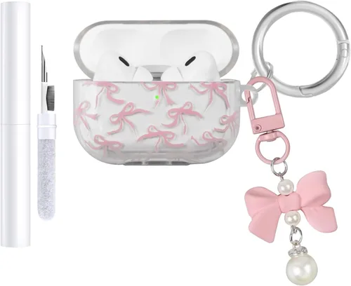 Miniatura 13 de Funda compatible con AirPods Pro 2 2022, TPU suave con bonito patrón de flores para AirPods Pro de 2ª/1ª generación con llavero de flores y Negro