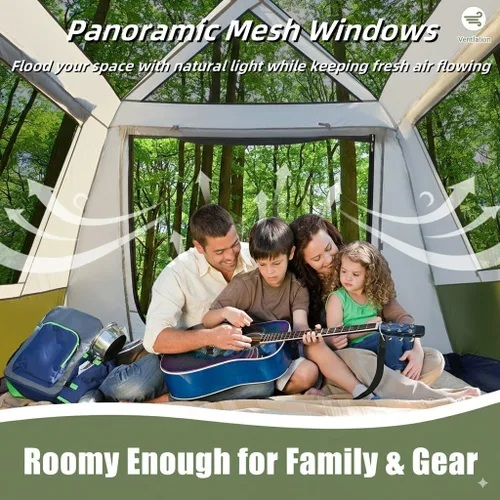 Miniatura 3 de YOLENY Instant Cabin Tent, 4-8 Person Quick Setup Family Camping Tent with Rainfly and Extended Canopy, Weather Resistant Tent with Mesh Windows and