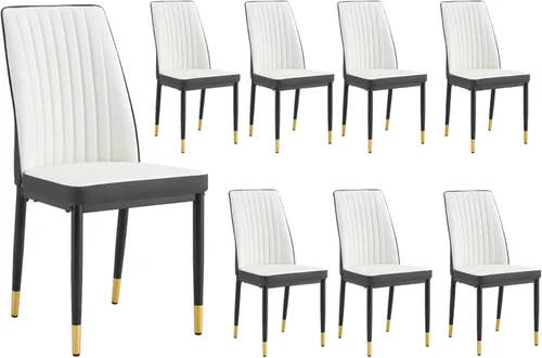 Miniatura 23 de Juego de 4 sillas de comedor modernas, de piel sintética, con patas de metal, para comedor, oficina, sala de espera (juego de 4, color blanco)