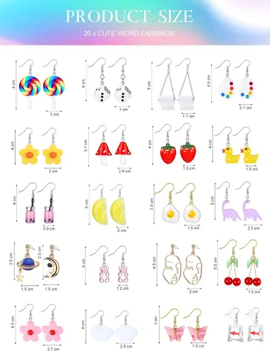 Miniatura 7 de 20 pares de aretes divertidos, adorables y raros para mujeres y niñas, con inclusión de osito de goma, té con leche, pez dorado, caricatura pintada