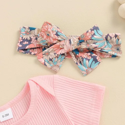 Miniatura 54 de Sejardin Ropa de verano para bebé y niña, recién nacida, manga corta, con letras, mameluco elástico con diadema