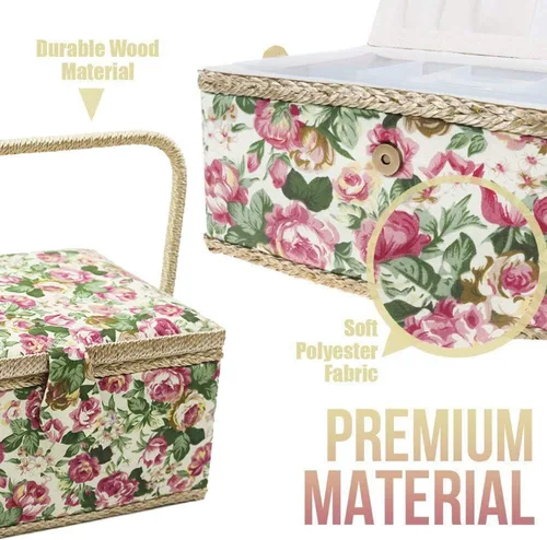 Miniatura 3 de Cesta de costura mediana con accesorios, caja organizadora de costura de madera para suministros de costura y almacenamiento de herramientas